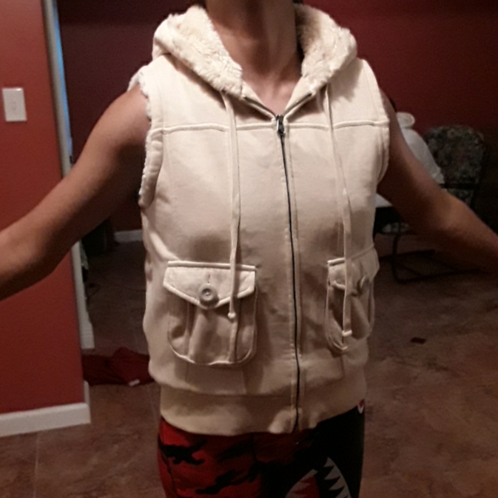 Fur lined beige vest